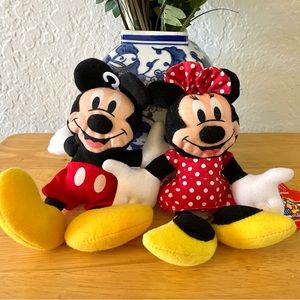 Vintage Walt Disney Bean Bag Mickey & Minnie Mouse Applause Toys 7” Plush Toy